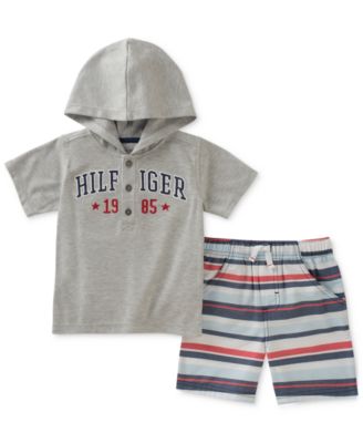 Tommy Hilfiger - 2-Pc. Graphic-Print Hooded T-Shirt & Shorts Set, Baby Boys