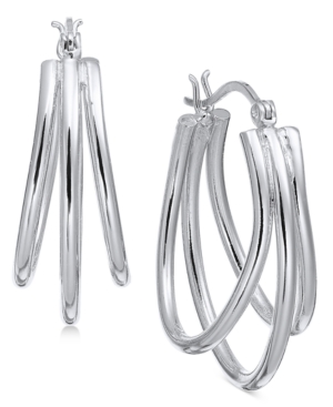 image of Essential Medium Silver Plated Triple Oval Medium Hoop Earrings