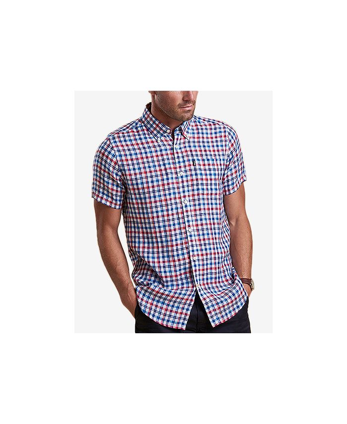 Barbour Men's Leon Tailored-Fit Navy Check Linen Shirt & Reviews ...