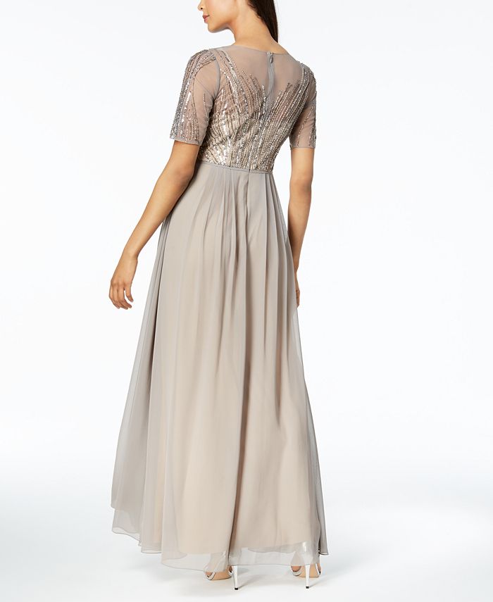Adrianna Papell Petite Beaded Illusion Gown - Macy's