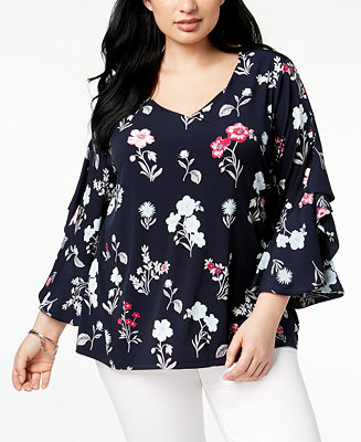 Charter Club Plus Size Ruffled Bell-Sleeve Blouse, Created for Macy's ...