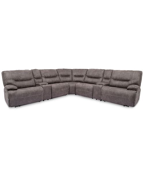Felyx 133 7 Pc Fabric Sectional Sofa With 3 Power Recliners Power Headrests 2 Consoles And Usb Power Outlet