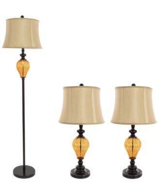 Lavish Home - Set of 3 Amber Lamp Set