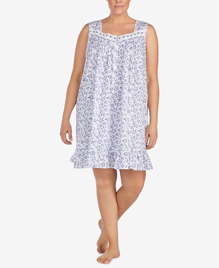 Eileen West Plus Size RosePrint Woven Cotton Nightgown Macy's