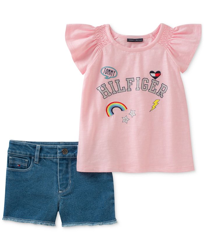 Tommy Hilfiger 2 Pc. Graphic Print T Shirt Shorts Set Toddler