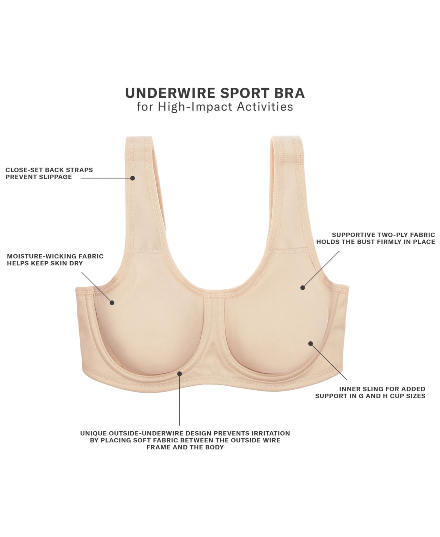 Women's Simone Sport Hight Impact Underwire Bra 855170, Up to I Cup