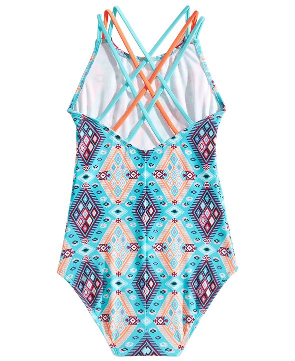 Summer Crush 1-Pc. Printed Strappy-Back Swimsuit, Big Girls & Reviews ...