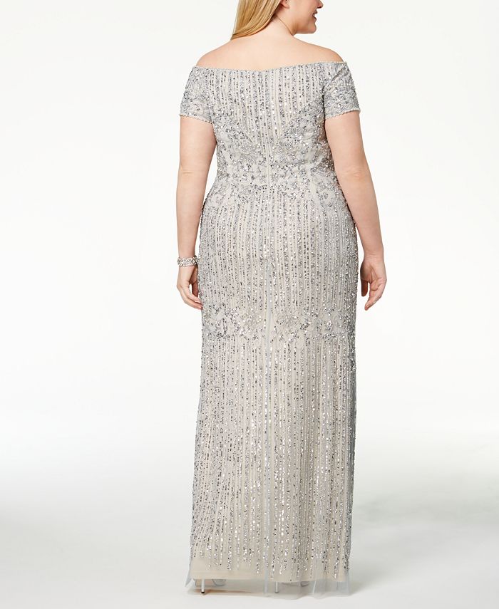 Adrianna Papell Plus Size Embellished Off-The-Shoulder Gown & Reviews - Dresses - Women - Macy's