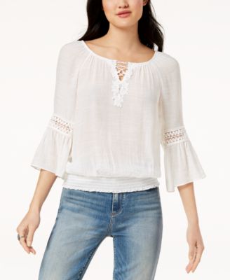 BCX - Juniors' Crochet-Trimmed Peasant Blouse