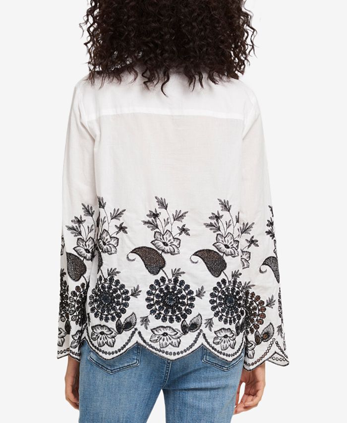 DKNY Cotton Embroidered Scalloped Top, Created for Macy's - Macy's