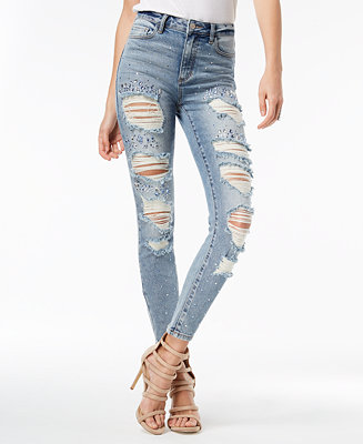 GUESS 1981 Ripped Embellished Skinny Jeans & Reviews - Jeans - Juniors ...