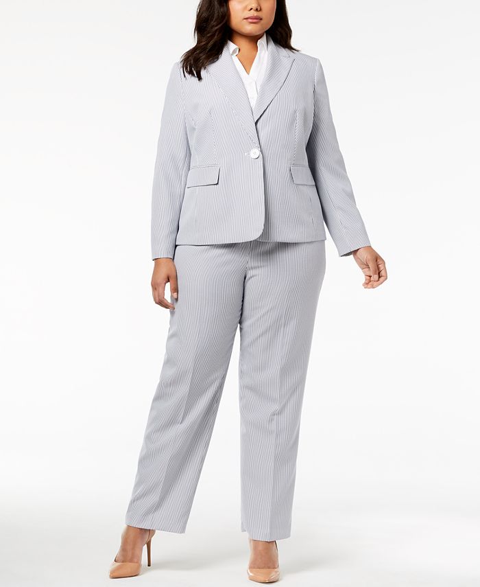 Le Suit Plus Size Seersucker Pantsuit - Macy's