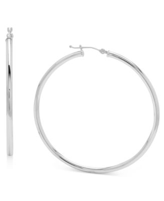 14k White Gold Earrings, Large Polished Hoop - Macy's