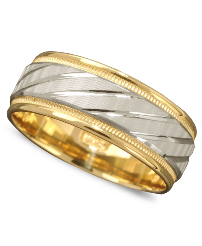 Macy's - Men's 14k Gold and 14k White Gold Ring, Spiral Dome Band