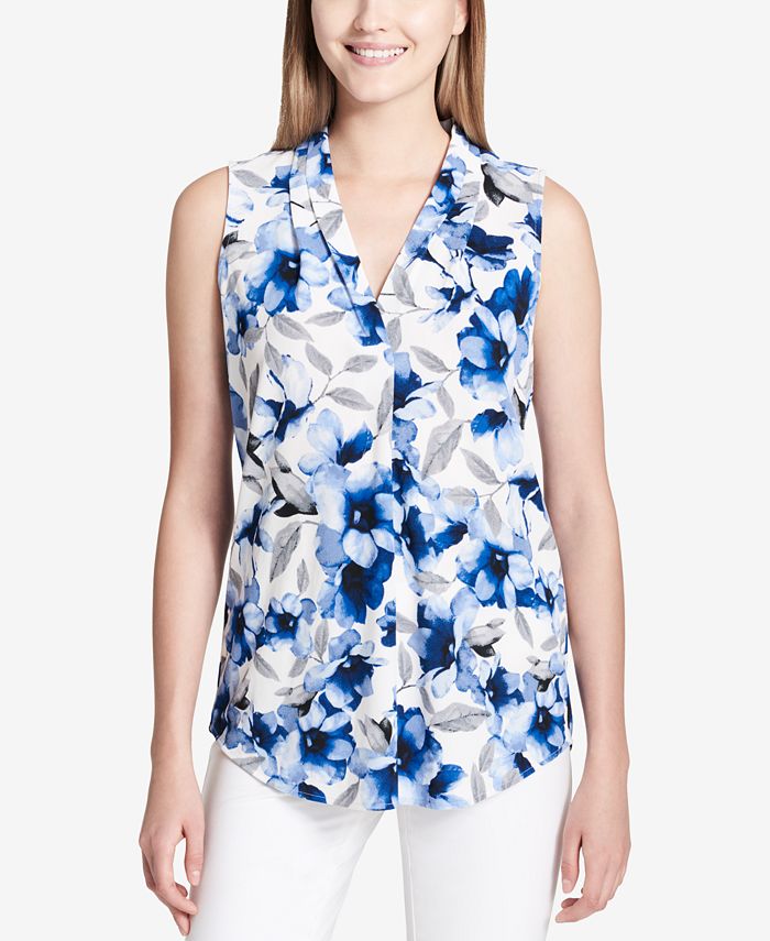 Calvin Klein Sleeveless Printed Top Macy's