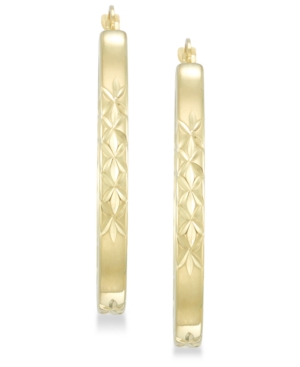 image of Signature Gold Diamond Accent Patterned Hoop Earrings in 14k Gold over Resin