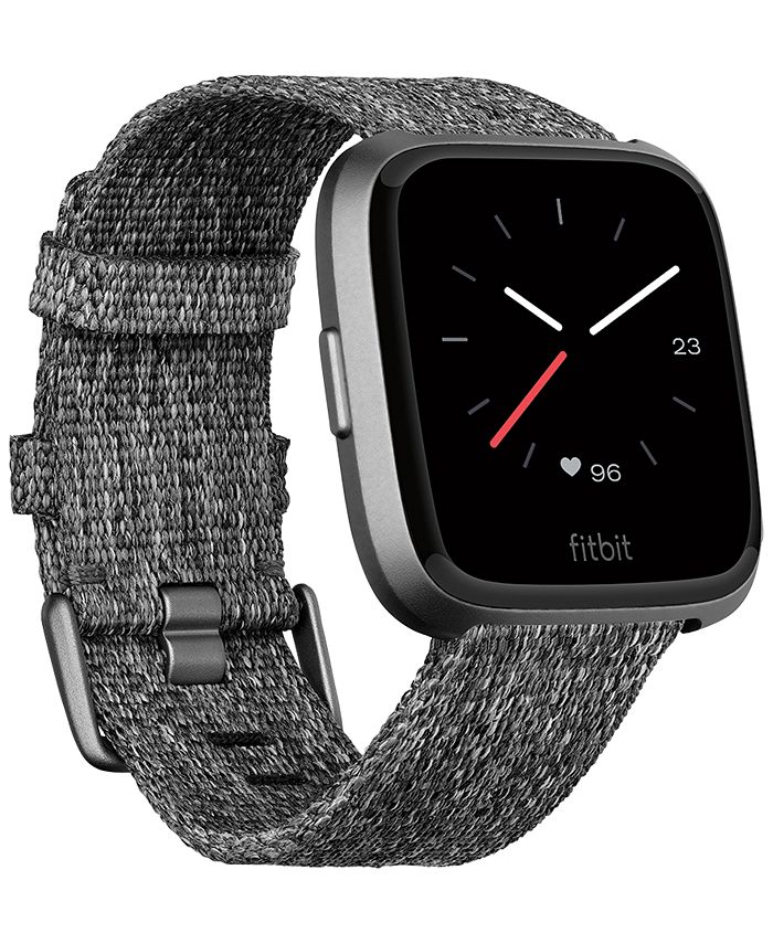 Fitbit Versa™ Charcoal Woven Band Touchscreen Smart Watch 39mm - Macy's