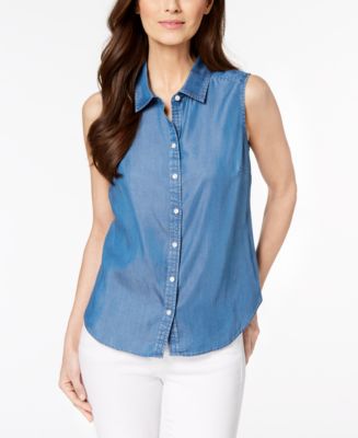 Charter Club Petite Chambray Shirt, Created for Macy's & Reviews - Tops ...