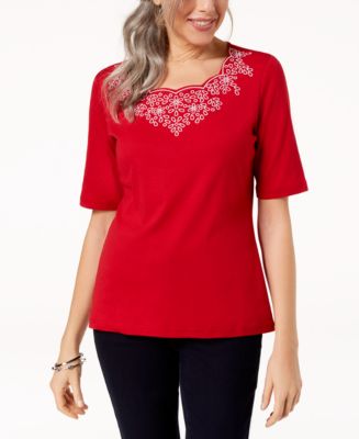 Karen Scott Embroidered T-Shirt, Created for Macy's - Macy's