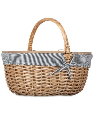 Country Navy & White Striped Picnic Basket