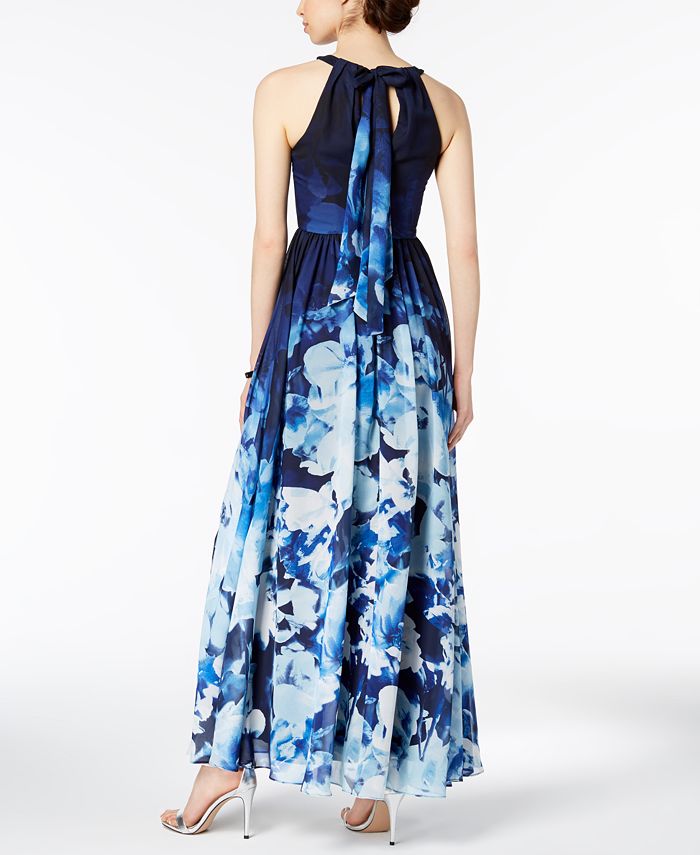 Betsy & Adam Printed Halter Gown - Macy's