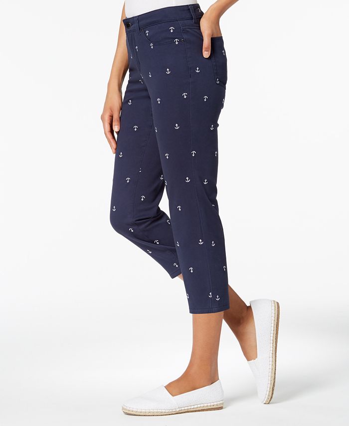 Charter Club Anchor Embroidered Capri Pants, Created for Macy's - Macy's