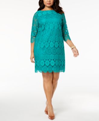 Jessica Howard Plus Size 3/4-Sleeve Lace Dress Macy's