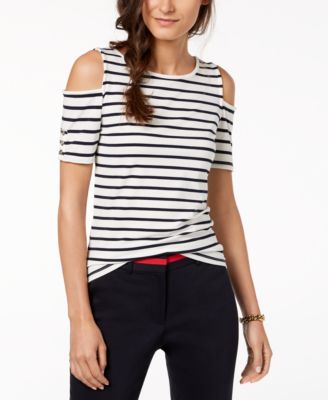 Tommy Hilfiger - Striped Cold-Shoulder T-Shirt