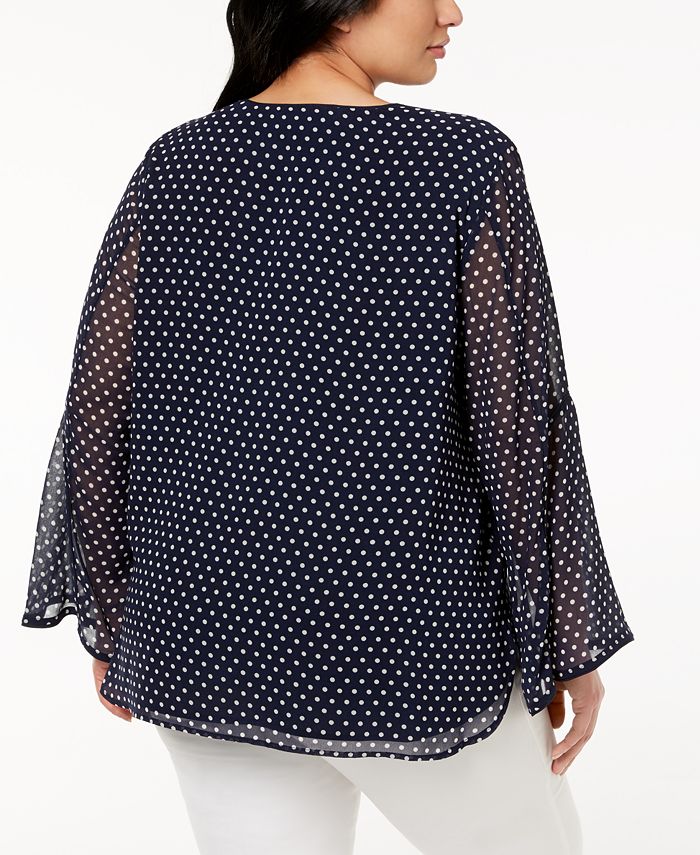 Indietoga Women's Plus Size Polka Dot Crepe Top | Hooded Green Blouse For Casual Wear