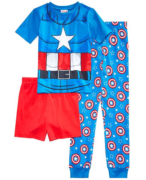 Marvel Captain America 3 Pc Cotton Pajama Set Little Boys Big