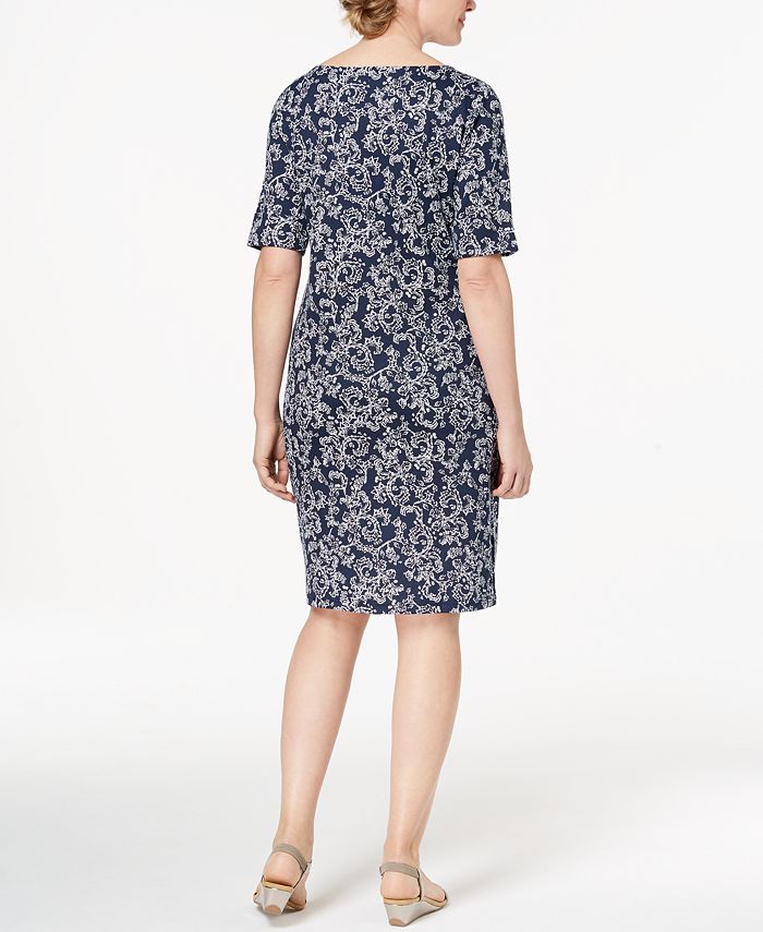 Karen Scott Petite FloralPrint ElbowSleeve Dress, Created for Macy's