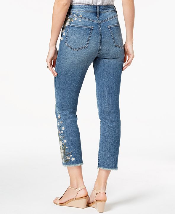 Style & Co Petite Embroidered Straight-Leg Cropped Jeans, Created for ...