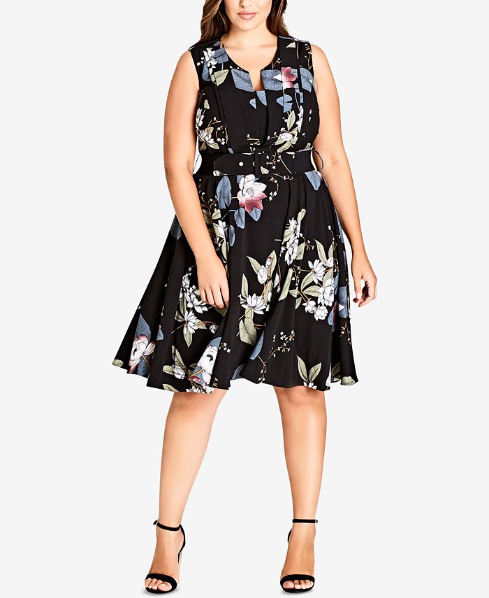 City Chic Trendy Plus Size Printed Fit & Flare Dress - Macy's