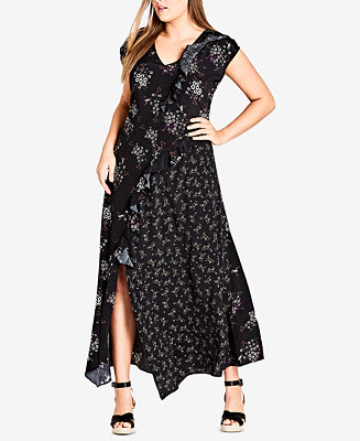 City Chic Trendy Plus Size Mixed-Print Maxi Dress - Macy's