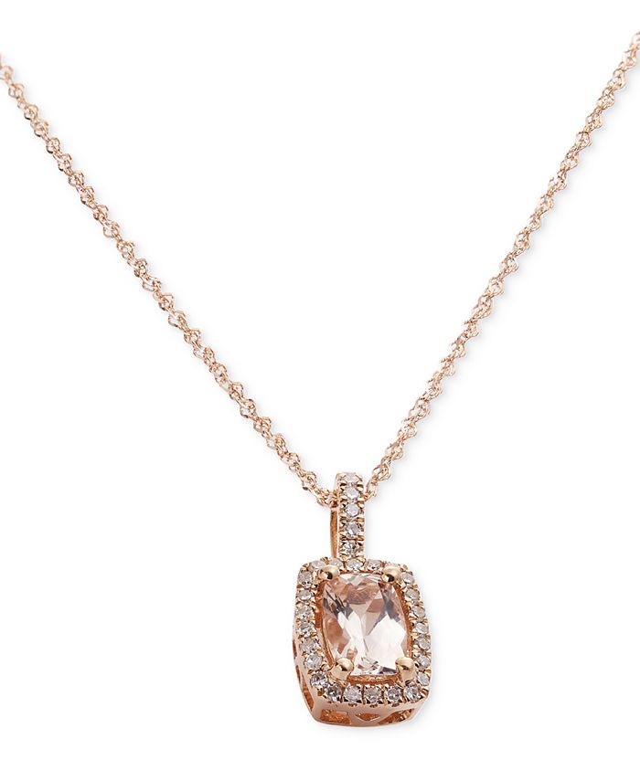 Macy's - Morganite (1/2 ct. t.w.) and Diamond Framed Pendant Necklace in 14k Rose Gold
