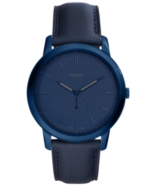 Fossil Men's Minimalist Blue Leather Strap Watch 44mm In Blue Ip