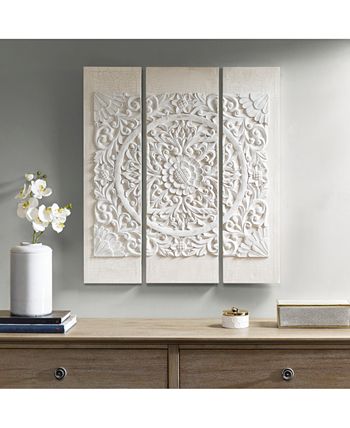 JLA Home - Wooden Mandala White 3-Pc. Printed Canvas Wall Art Set