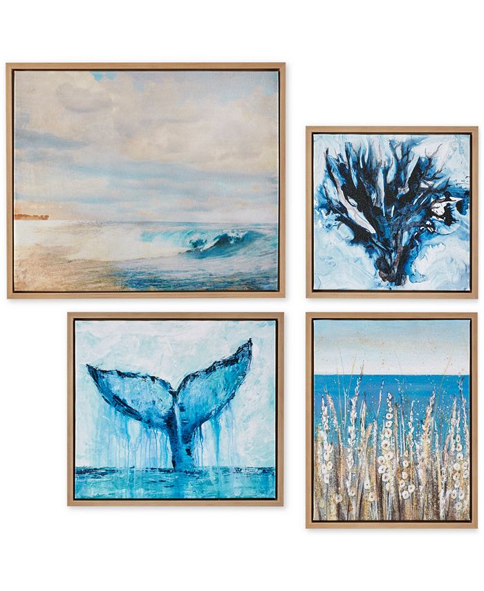 Madison Park - Seascape 4-Pc. Framed Gel-Coated Canvas Print Set