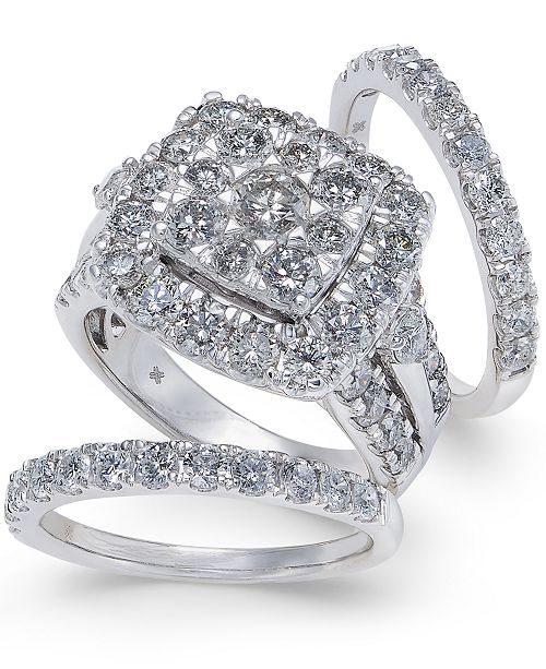 Macy S Diamond Cluster 3 Pc Bridal Set 4 Ct T W In 14k White