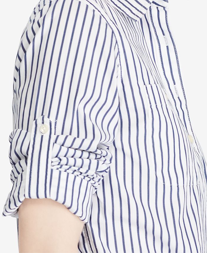 Lauren Ralph Lauren Striped Roll Tab Cotton Pocket Shirt - Macy's