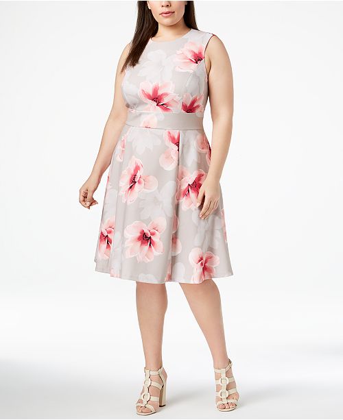 Calvin Klein Plus Size Floral-Print Fit & Flare Dress & Reviews ...
