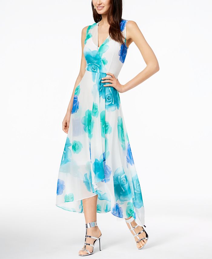 Calvin Klein Floral-Print Chiffon Surplice Dress - Macy's