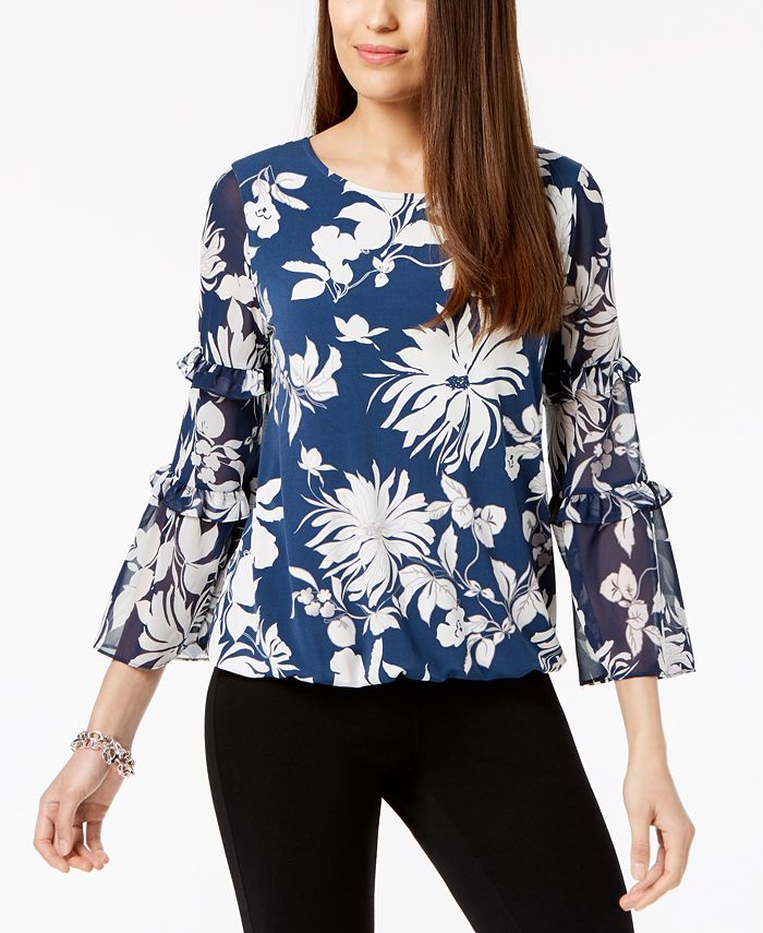Alfani Petite Printed RuffleSleeve Top, Created for Macy's Macy's