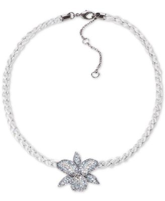Nina - Cubic Zirconia Orchid Braided Cord Pendant Necklace, 16" + 3" extender