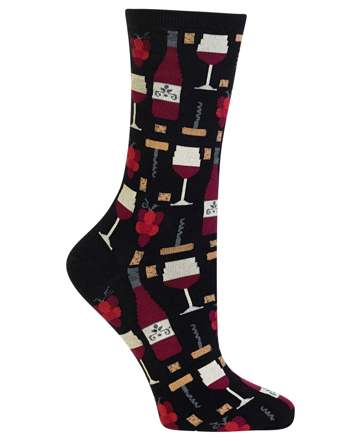 Women's Wine Print Fashion Crew Socks - Black