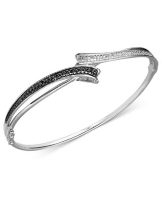 Macy's Black And White Diamond Bypass Bangle Bracelet In Sterling ...