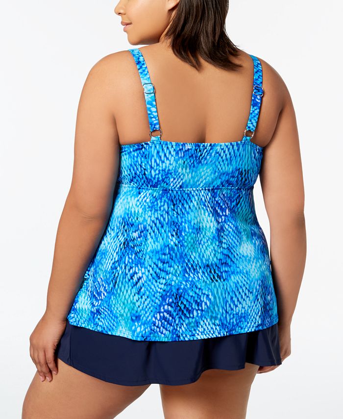 Swim Solutions Plus Size Reflections TripleTier Tankini Top, Created for Macy's Macy's