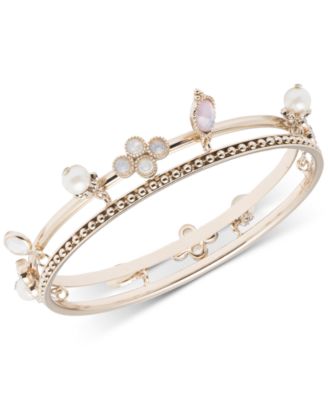 Marchesa - Gold-Tone Imitation Pearl & Stone Charm Two-Row Bangle Bracelet
