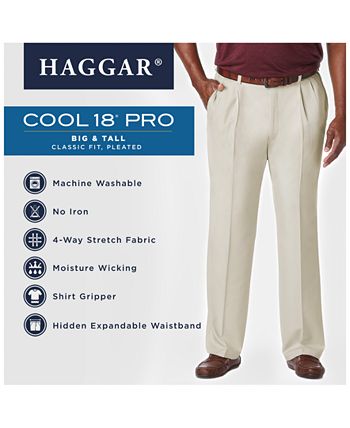 Haggar - Men's Big & Tall Cool 18 PRO Classic-Fit Stretch Pleated Dress Pants