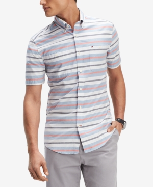 TOMMY HILFIGER MEN'S MULTI-STRIPE CLASSIC FIT SHIRT, CREATED FOR MACY'S